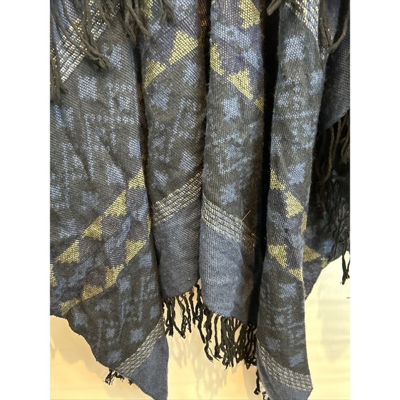 Atmosphere Blue Geometric Aztec Poncho OS Bohemian Fringe Wrap Shawl - Picture 6 of 9